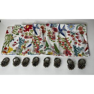 Food Network Fabric Dinner Napkins Floral 20x20 With Napkin Rings Set of 8
